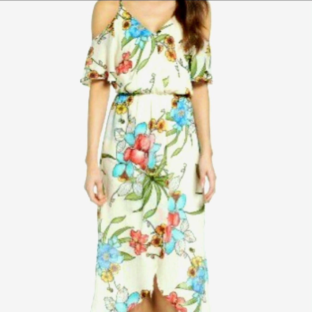 Fraiche By J Floral Cold Shoulder Dress